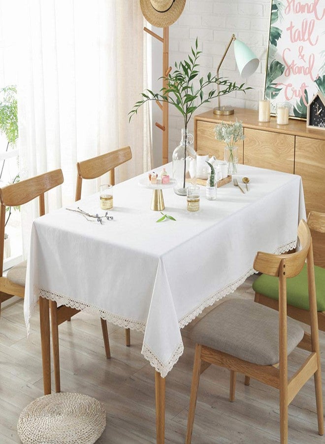 AMZALI Classic Cotton Linen Lace Tablecloth Dust-Proof Table Cover for Kitchen Dinner Picnic Tabletop Home Decoration (Rectangle/Oblong, 55 x 79 Inch,Cream White) - Image 3