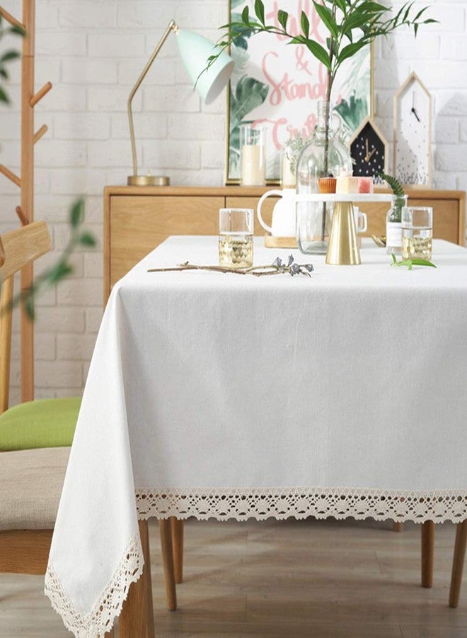 AMZALI Classic Cotton Linen Lace Tablecloth Dust-Proof Table Cover for Kitchen Dinner Picnic Tabletop Home Decoration (Rectangle/Oblong, 55 x 79 Inch,Cream White) - Image 1