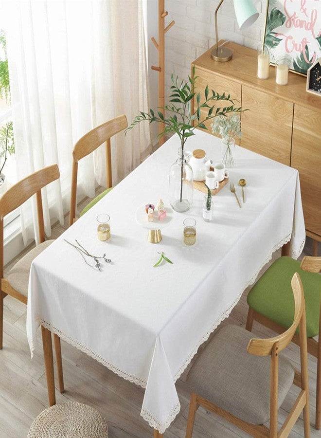 AMZALI Classic Cotton Linen Lace Tablecloth Dust-Proof Table Cover for Kitchen Dinner Picnic Tabletop Home Decoration (Rectangle/Oblong, 55 x 79 Inch,Cream White) - Image 2