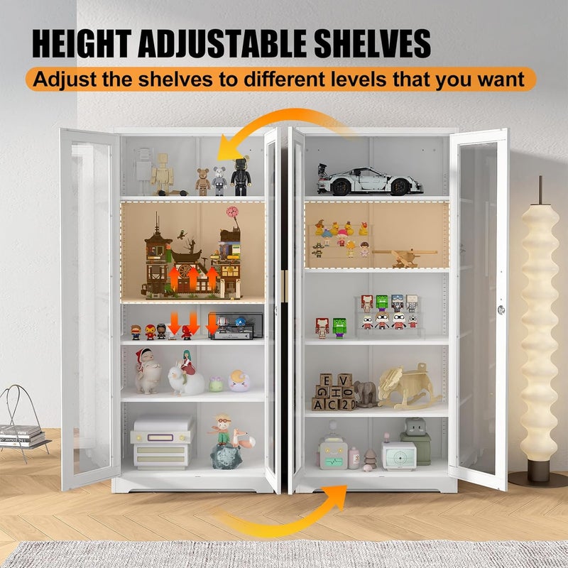 Harmony Home Lockable Glass Display Cabinet | White Metal Storage Cupboard with 4 Shelves & Doors | Showcase for Living Room, Office, Kitchen, Hallway, School, Clinic & Salon - Image 2