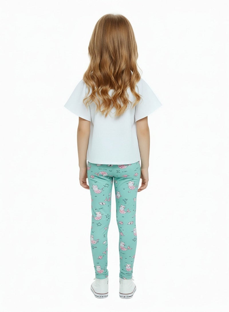 WiNi BEE Girls 2-Piece Playwear Set, Short Sleeve T-Shirt and Leggings Outfit for Toddler Kids, Comfortable Everyday Clothing (2-6Y) - Image 3