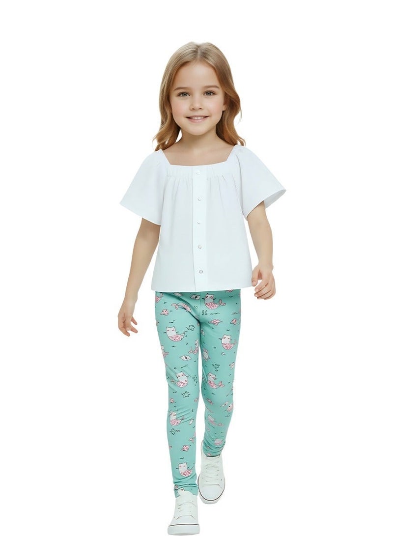 WiNi BEE Girls 2-Piece Playwear Set, Short Sleeve T-Shirt and Leggings Outfit for Toddler Kids, Comfortable Everyday Clothing (2-6Y) - Image 1