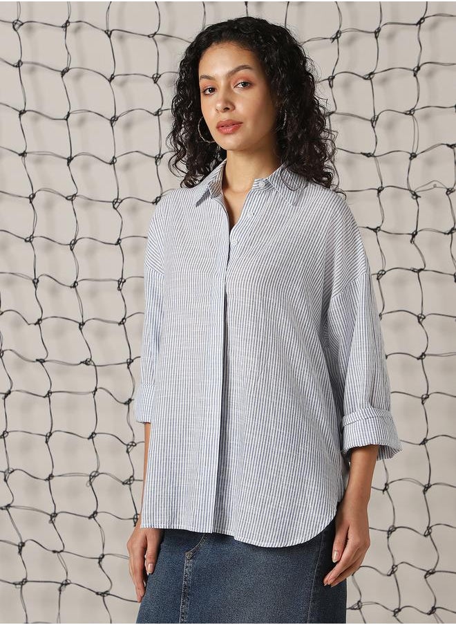 Hubberholme Women Comfort Opaque Striped Casual Shirt  - Image 3