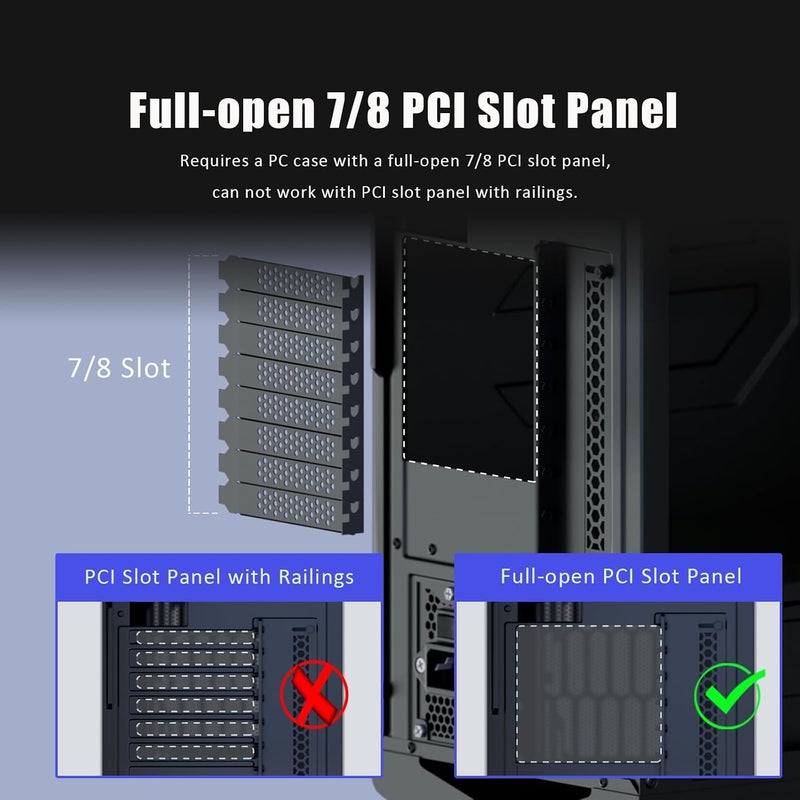 قوس دعم بطاقة الرسوميات ثنائي الفتحات من GLOTRENDS مع كابل رافع PCIe 5.0 بطول 180 مم للتركيب العمودي، متوافق مع RTX5090 وRTX4090 وRX9070 وRX7900، وحالات الكمبيوتر ذات تصميم فتحات PCI المفتوحة 7/8. - Image 4