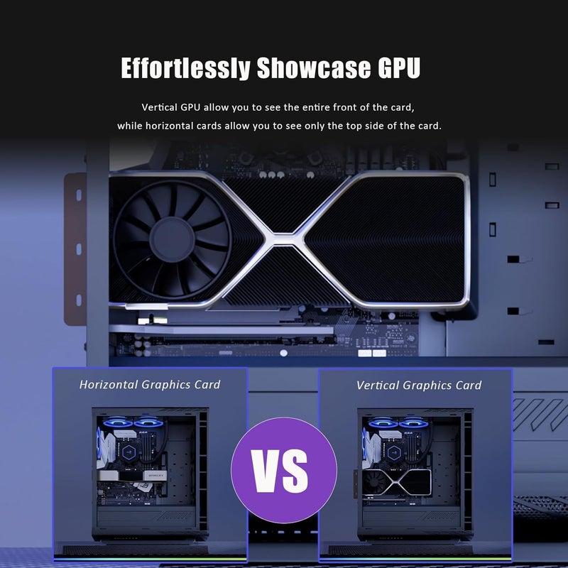 قوس دعم بطاقة الرسوميات ثنائي الفتحات من GLOTRENDS مع كابل رافع PCIe 5.0 بطول 180 مم للتركيب العمودي، متوافق مع RTX5090 وRTX4090 وRX9070 وRX7900، وحالات الكمبيوتر ذات تصميم فتحات PCI المفتوحة 7/8. - Image 3