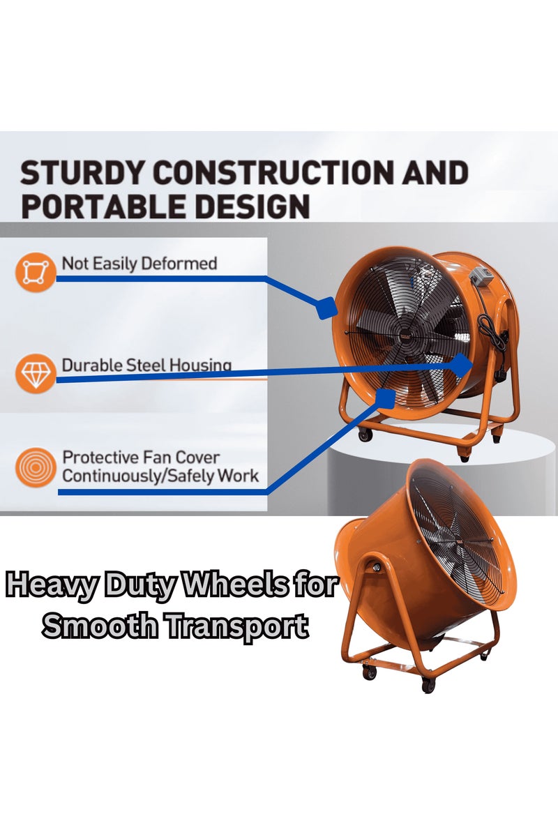 بوناي مروحة تهوية متحركة متينة مقاس 24 بوصة، محرك هواء صناعي بقوة 2200 واط، معدل تدفق 312 متر مكعب/دقيقة، 1450 دورة في الدقيقة، ضغط 300 باسكال، منفاخ تبريد محمول للاستخدام في المصانع وورش العمل، BN-HK55 - Image 4