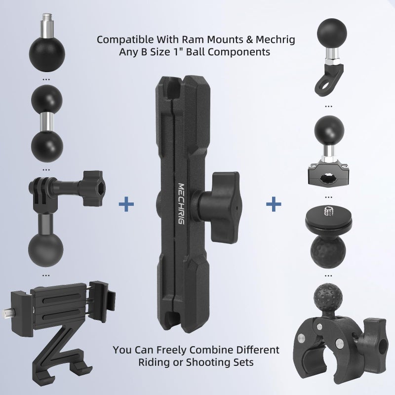 Mechrig Double Socket Arm,Extension Arm Compatible with RAM Mounts Any B Size 1" Ball Head Components & Bike Motorcycle Car Phone Mount Holder with 1'' Ball Adapter, Aluminum Alloy Long 5.9", 75003 - Image 5