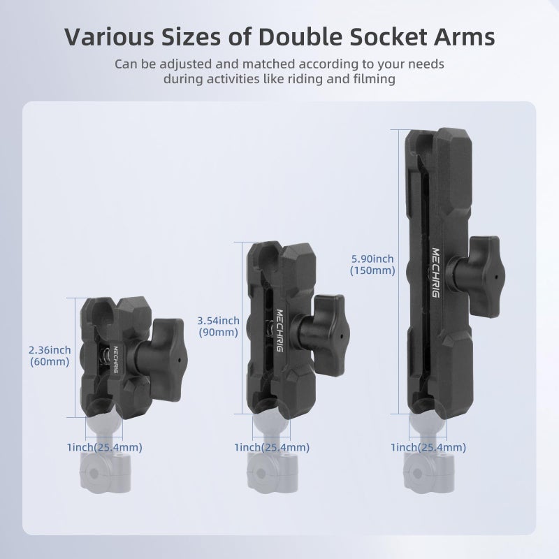Mechrig Double Socket Arm,Extension Arm Compatible with RAM Mounts Any B Size 1" Ball Head Components & Bike Motorcycle Car Phone Mount Holder with 1'' Ball Adapter, Aluminum Alloy Long 5.9", 75003 - Image 4