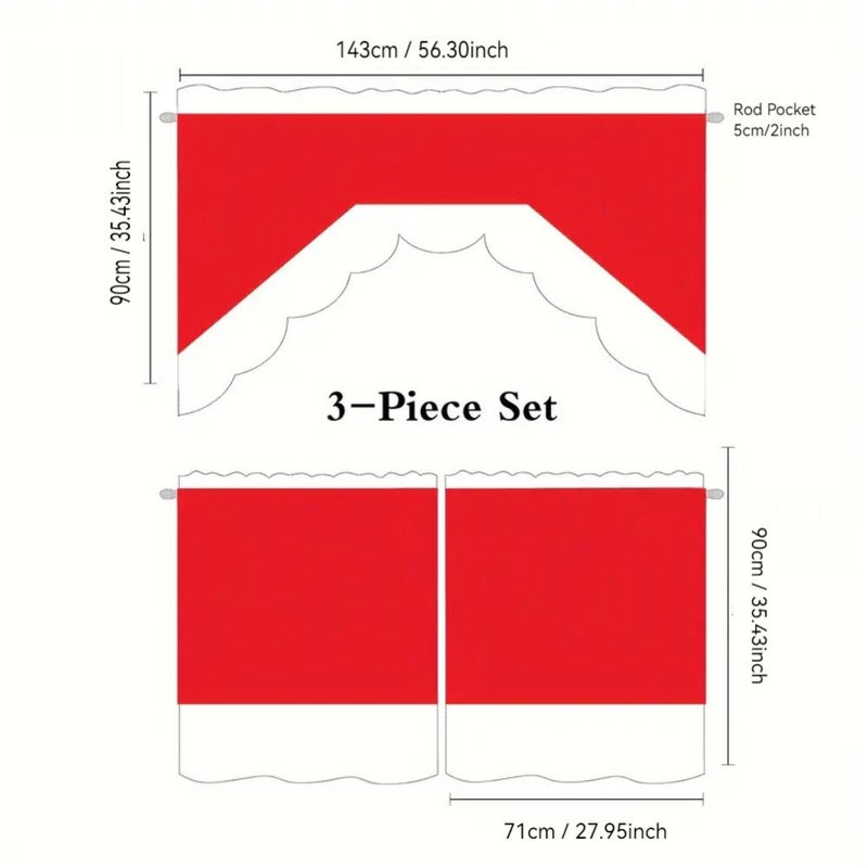Coffee Themed Curtain Set 3 Piece Rod Pocket Design For Living Room Kitchen Decor - Image 3