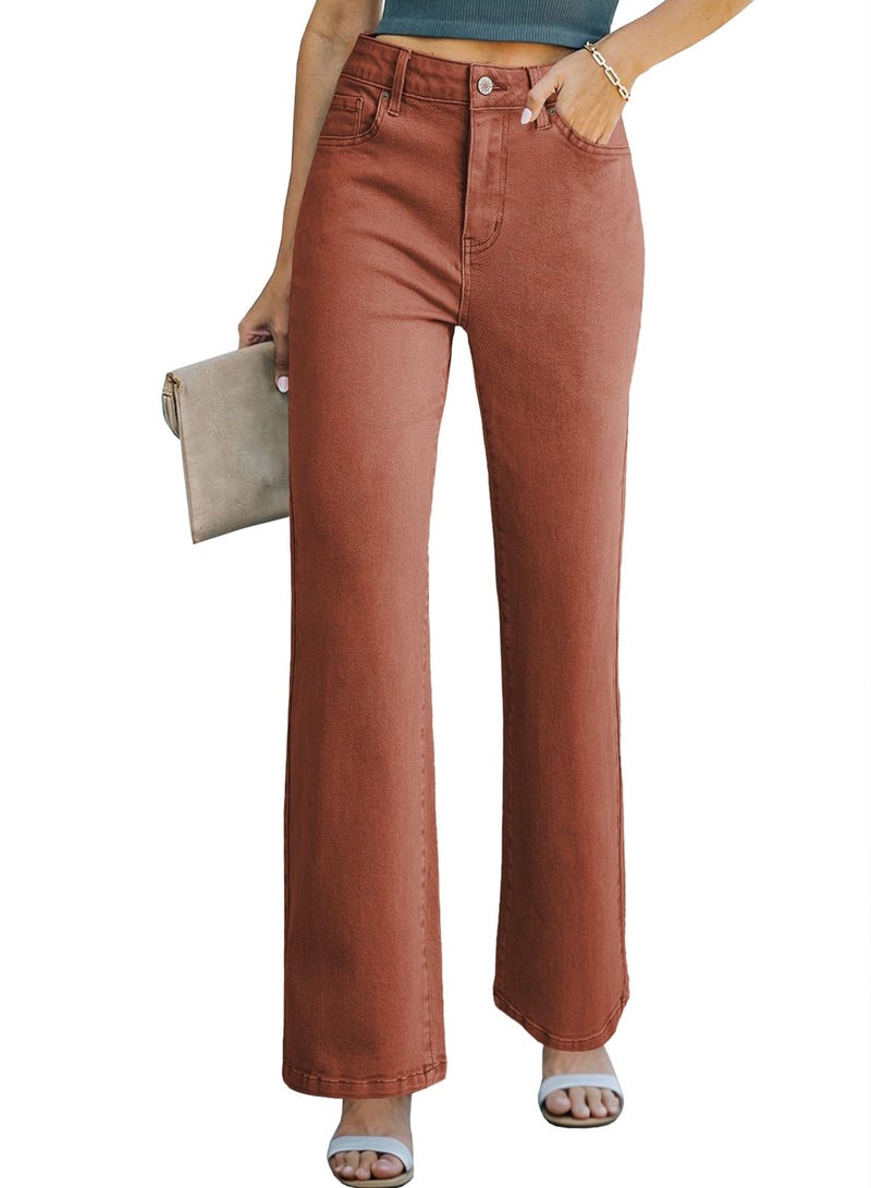 Sidefeel Women's Jeans Wide Leg High Waisted Stretchy Casual Ankle Straight Leg Denim Pants Mineral Red Size 8 - Image 1