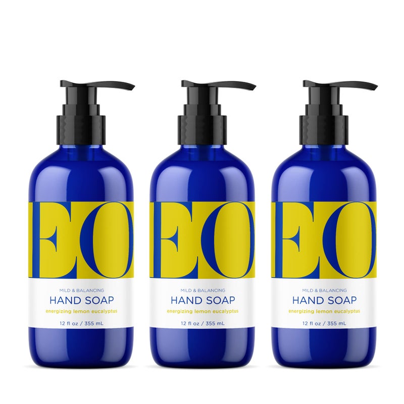 EO Liquid Hand Soap 12 Ounce Pack of 3 Lemon and Eucalyptus Organic PlantBased Gentle Cleanser with Pure Essential Oils