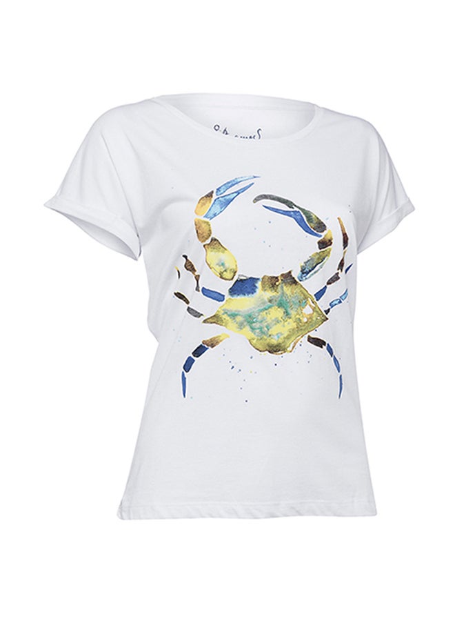 Crab Pattern Special Artist Design Printed T-Shirt White - Image 2