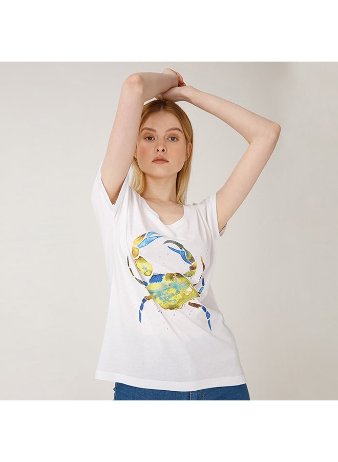 Crab Pattern Special Artist Design Printed T-Shirt White - Image 5