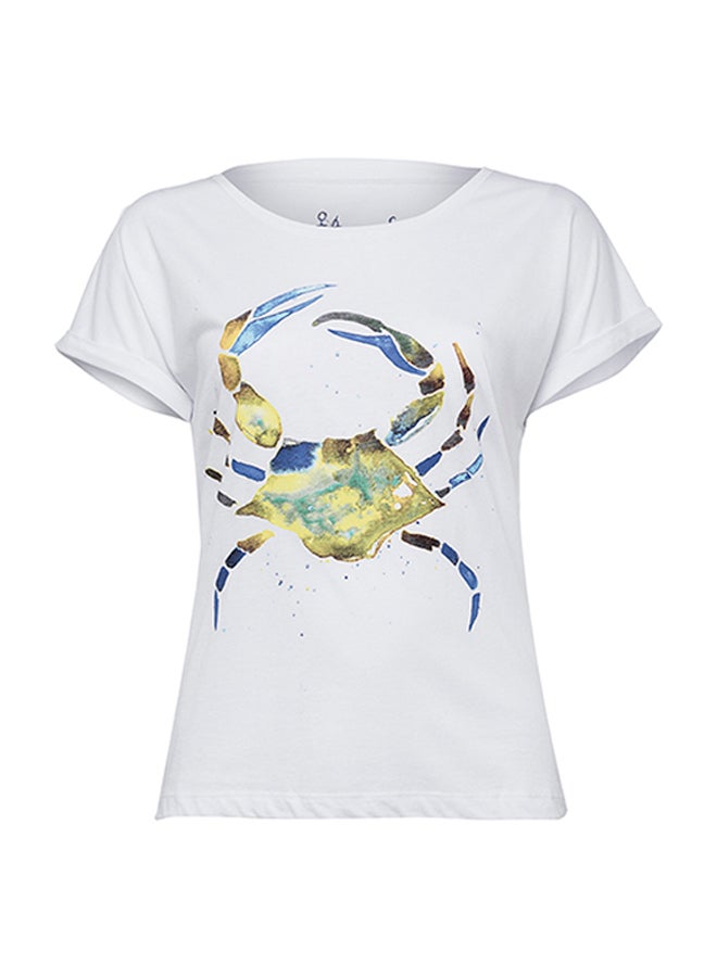 Crab Pattern Special Artist Design Printed T-Shirt White - Image 1