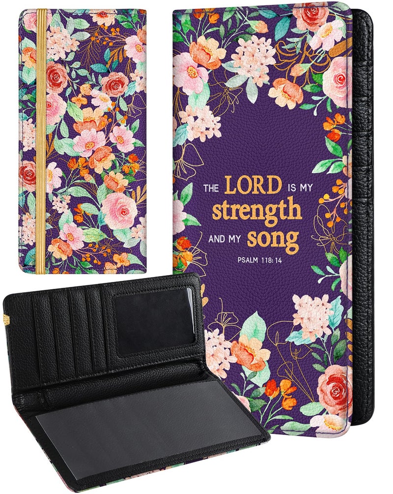 Slohif Checkbook Cover for Personal Duplicate Checks - Women Check Book Wallet Holder Pink Flowers Top Side Tear - Image 1