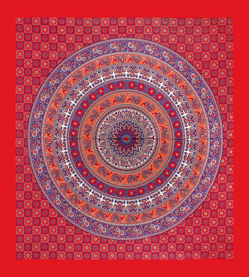 SheetKart Elephant Mandala 144 TC 100% Cotton Double King Size Bedsheet with 2 Pillow Covers (Double, Superior Red) - Image 2