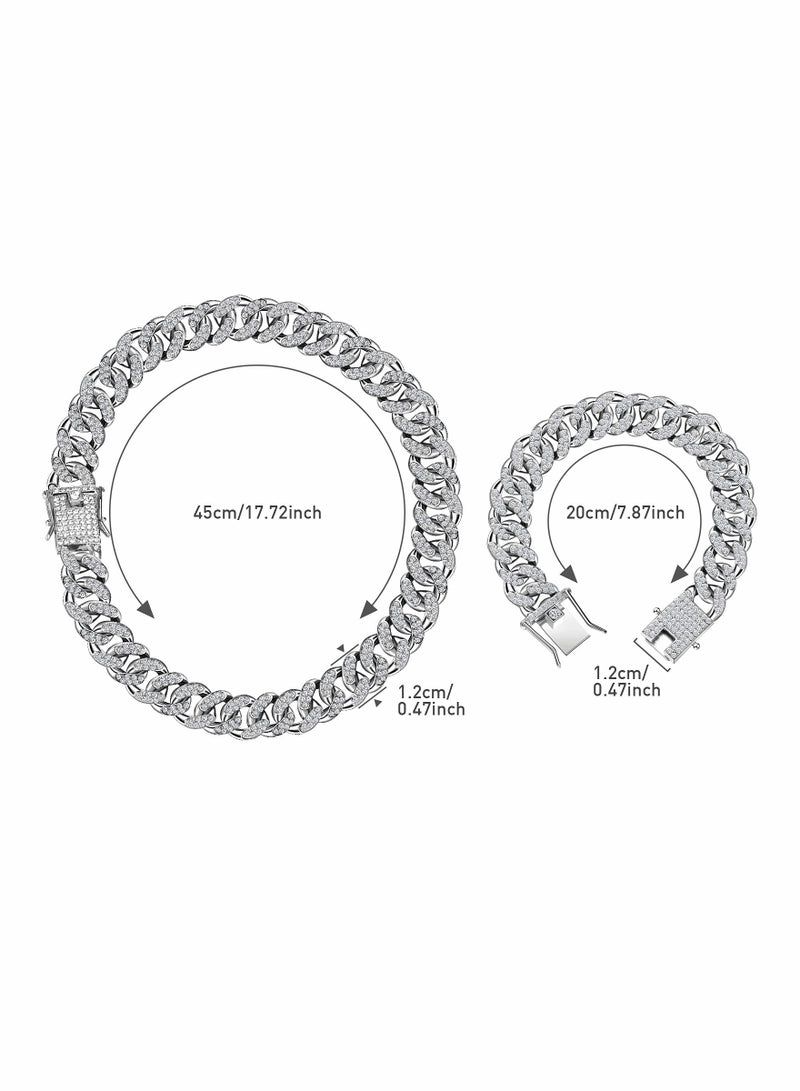 طقم سلسلة كوبية ثقيلة أنيقة مكونة من قطعتين للرجال والنساء - سوار 8 بوصات وقلادة 18 بوصة، هدية مثالية لأي مناسبة - Image 5