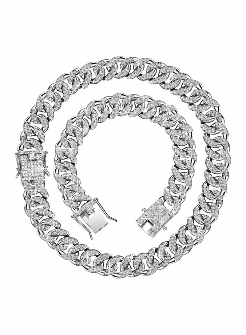 طقم سلسلة كوبية ثقيلة أنيقة مكونة من قطعتين للرجال والنساء - سوار 8 بوصات وقلادة 18 بوصة، هدية مثالية لأي مناسبة - Image 1