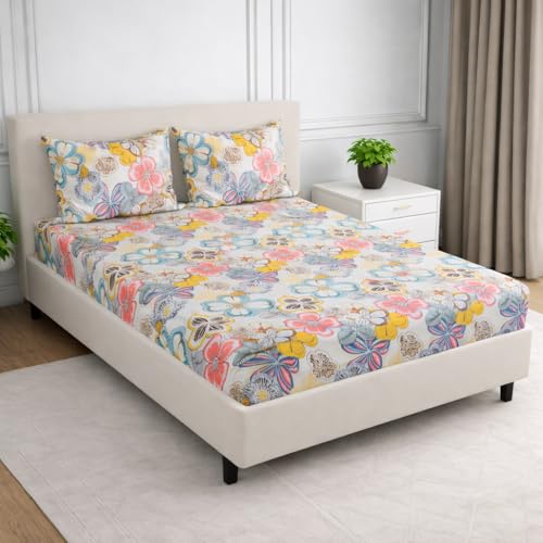 Nivasam Cotton Feel Glace Cotton Elastic Fitted Printed King Size Double Bed Bedsheet with 2 Pillow Cover(72"x78") 300-350 threadcount (Design7) - Image 2