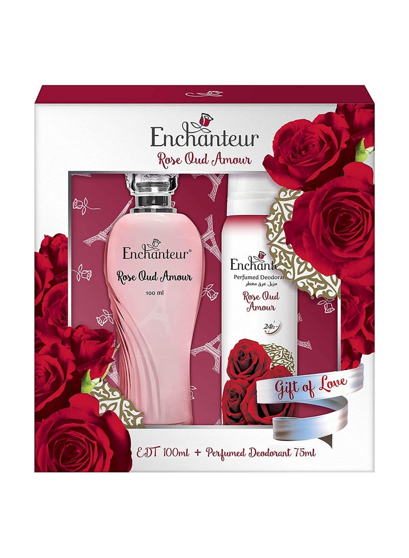 Enchanteur مجموعة هدايا من Enchanteur EDT ومزيل العرق المعطر - Rose Oud Amour، هدية الحب، 175 مل - Image 1
