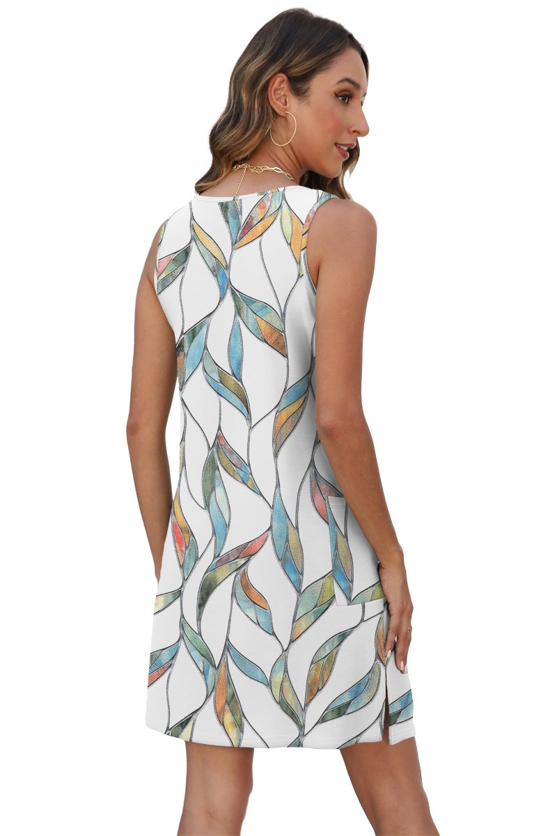 BKRIVE Summer Dresses for Women 2026 Trendy Tank Sleeveless Dress Sundresses Tropical Vacation Dress with Pockets Floral Leaf M - Image 5