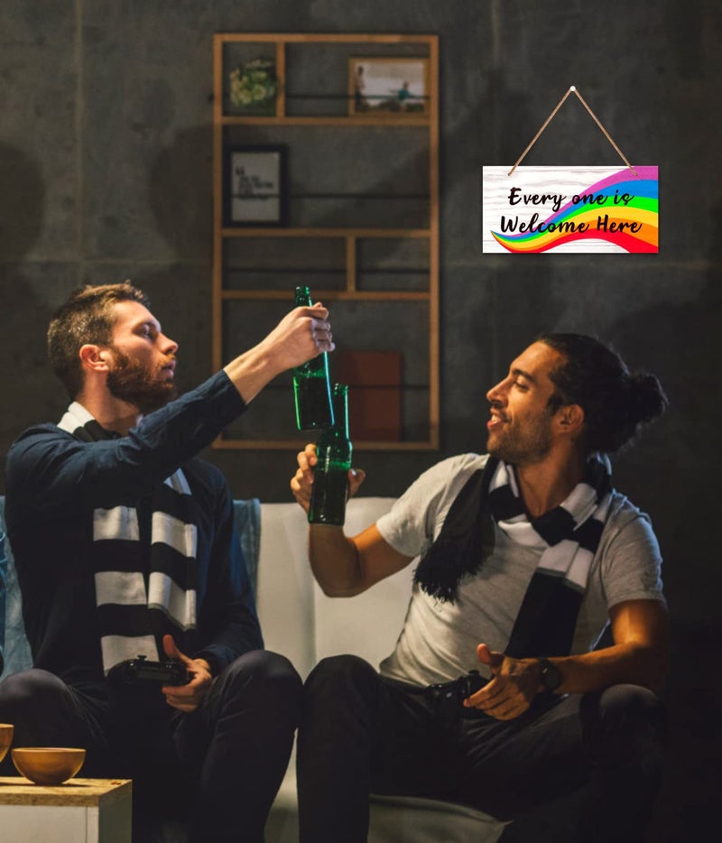 PETCEE Everyone Is Welcome Here Door Sign  6""x12"" Rainbow Gay Lesbian Pride Welcome Sign Door Decorations LGBTQ Door Hanging Sign for Home School Office Party Wall Front Door Decor - Image 2