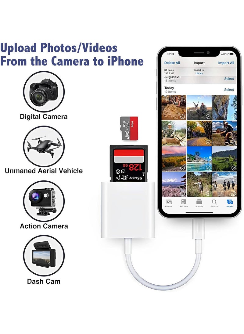 نيوفانتي قارئ بطاقة SD لجهاز iPhone iPad، محول قارئ بطاقة الذاكرة 2 في 1، عارض بطاقة الكاميرا مع فتحات بطاقة SD و TF، التوصيل والتشغيل  - Image 2