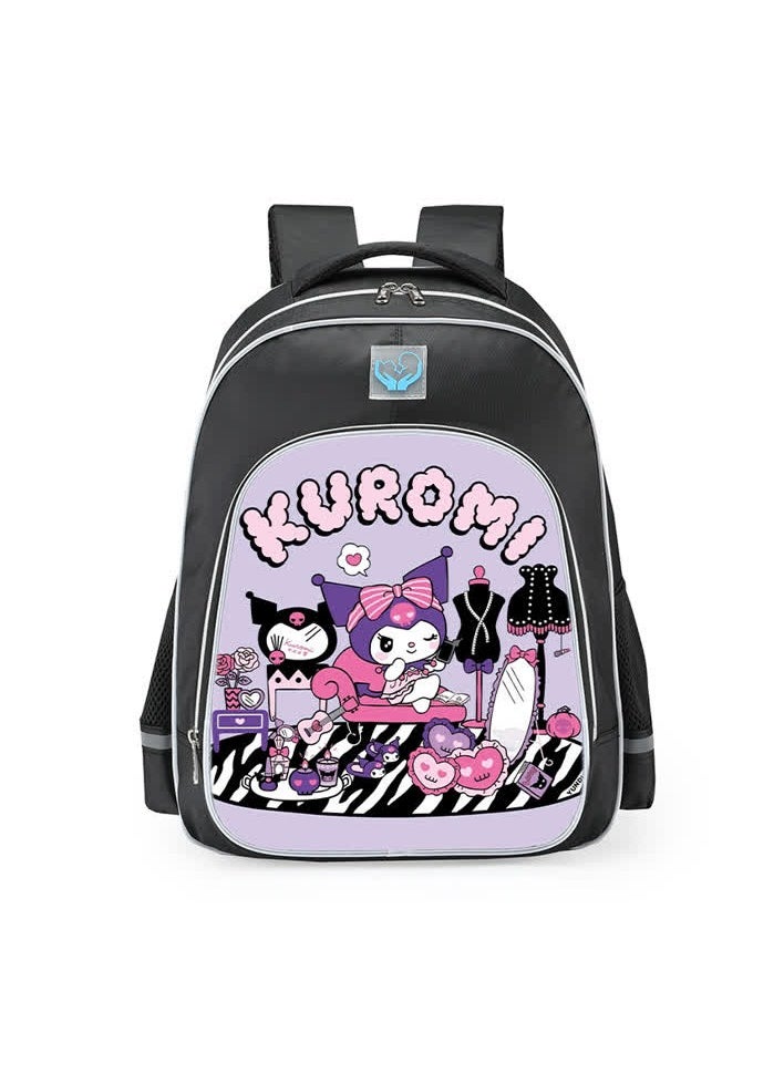 Generic - Primary school girls' schoolbag 1-3-6 years old backpack shoulder pad lightweight pink warning strip backpack,B-09 - Reflective - Medium - Library - Black - Image 1
