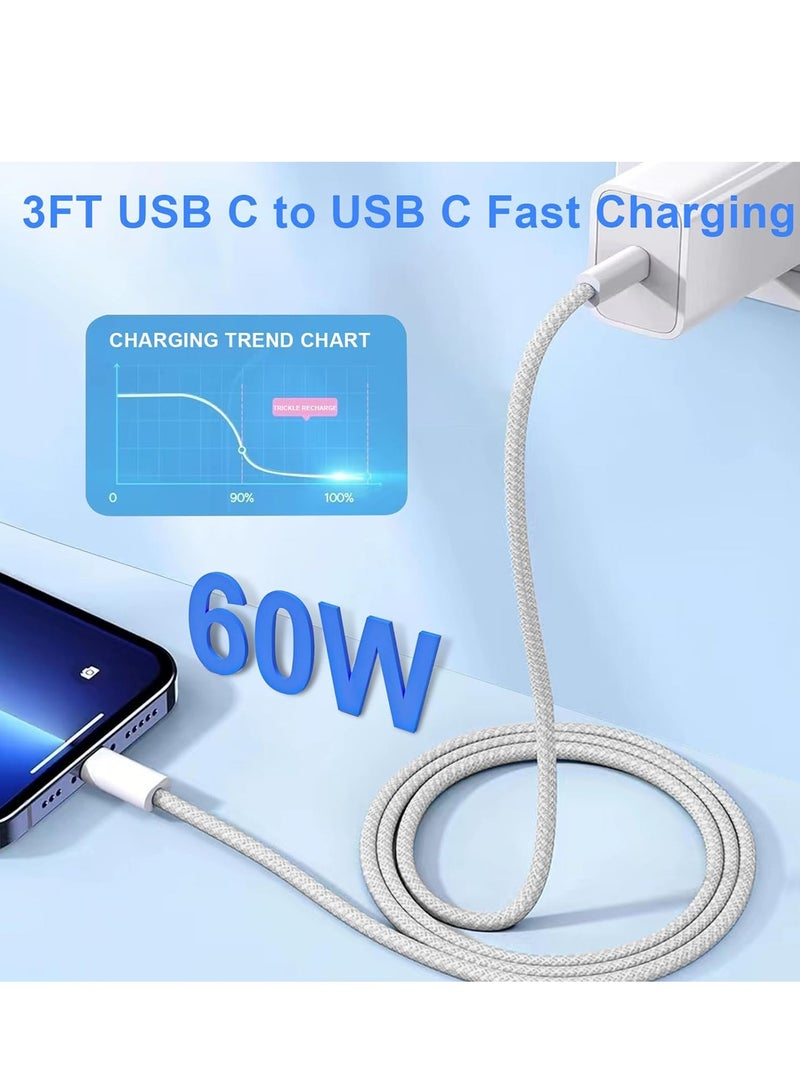 2Pcs 3Feet USB C to USB C Cable for Apple iPhone 17/16/iPhone 15  Charger Cable 60W, Type C Fast Charge Cord, Fast Charger Wire Compatible with iPhone 16 Pro/16 Plus/16 Pro Max, iPad Pro 12.9 Air Mini MacBook Air