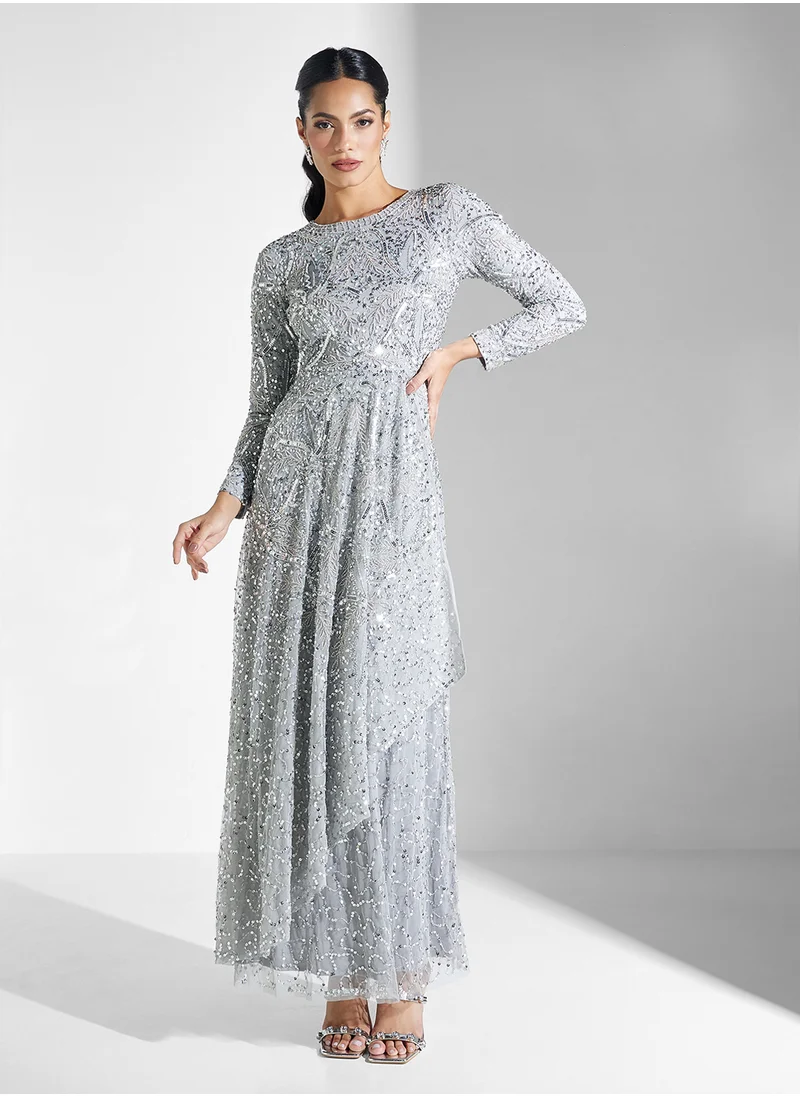 MARYISA Embellished Sequins Maxi Dress