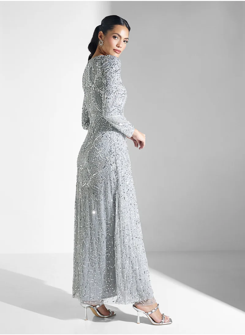 MARYISA Embellished Sequins Maxi Dress