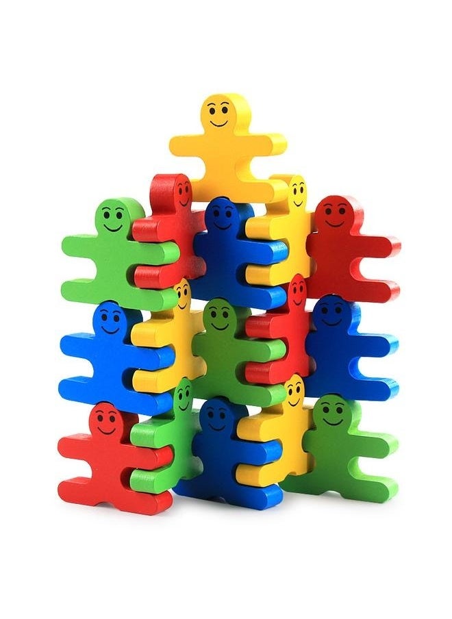 yongsheng Preschool Boys and Girls Learning Educational Fine Motor Skill Toy 3D Wooden Assembled 4 Color,16-Piece Creative Wooden Toy Balance Villain Building Puzzle Stacking Blocks Set  - Image 1