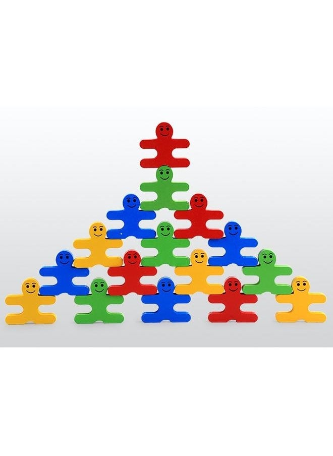 yongsheng Preschool Boys and Girls Learning Educational Fine Motor Skill Toy 3D Wooden Assembled 4 Color,16-Piece Creative Wooden Toy Balance Villain Building Puzzle Stacking Blocks Set  - Image 5