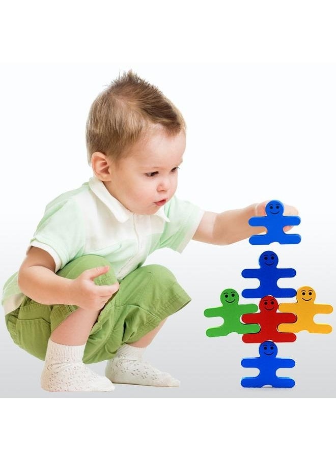 yongsheng Preschool Boys and Girls Learning Educational Fine Motor Skill Toy 3D Wooden Assembled 4 Color,16-Piece Creative Wooden Toy Balance Villain Building Puzzle Stacking Blocks Set  - Image 2