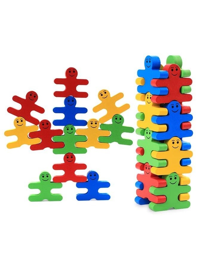 yongsheng Preschool Boys and Girls Learning Educational Fine Motor Skill Toy 3D Wooden Assembled 4 Color,16-Piece Creative Wooden Toy Balance Villain Building Puzzle Stacking Blocks Set  - Image 3