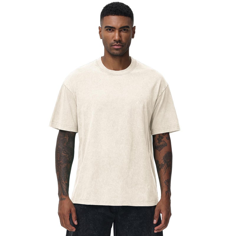 SnowElve 2 Pack Men's Oversized Cotton T-Shirts Loose Fit Vintage Tee Short Sleeve Casual Tshirts Solid Tops(BGPK,S) - Image 2
