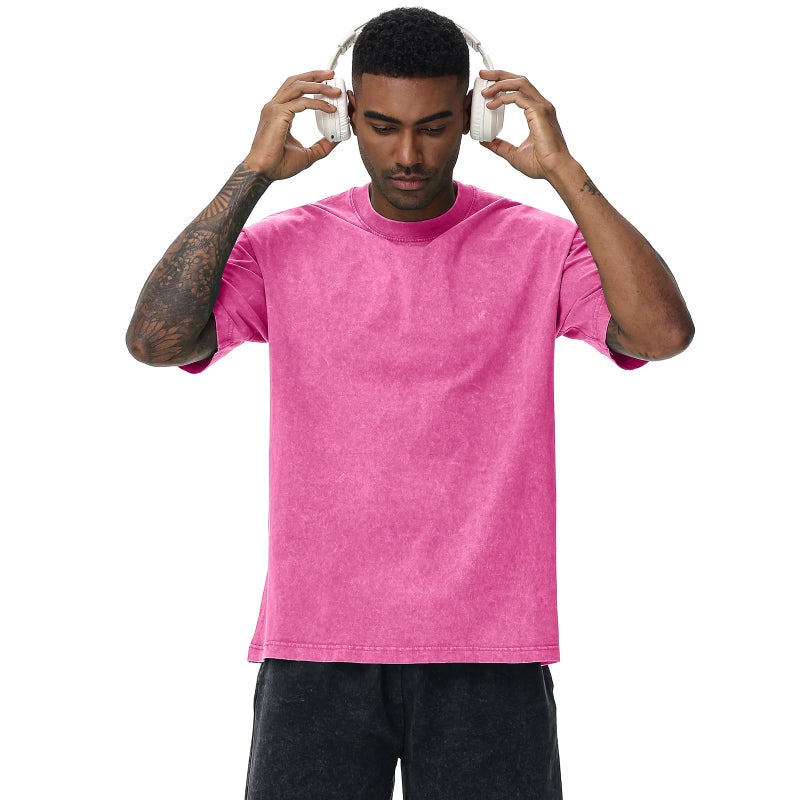 SnowElve 2 Pack Men's Oversized Cotton T-Shirts Loose Fit Vintage Tee Short Sleeve Casual Tshirts Solid Tops(BGPK,S) - Image 5