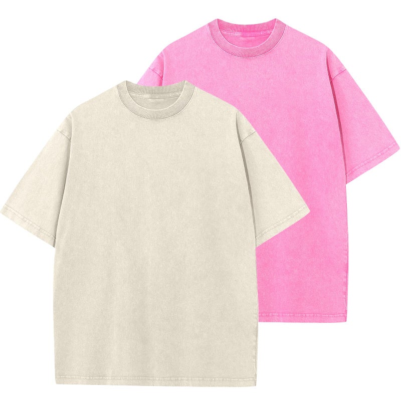 SnowElve 2 Pack Men's Oversized Cotton T-Shirts Loose Fit Vintage Tee Short Sleeve Casual Tshirts Solid Tops(BGPK,S) - Image 1