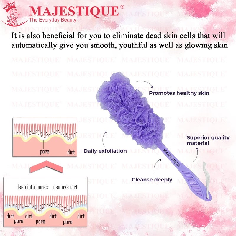 Majestique Back Scrubber for Shower - Long Handle Loofah Body Brush with Soft Nylon Mesh Sponge | Loofah on a Stick for Men & Women | Body Wash & Cleaning Luffa (Blue) - Image 5