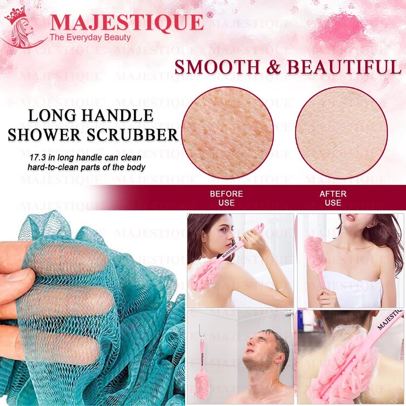 Majestique Back Scrubber for Shower - Long Handle Loofah Body Brush with Soft Nylon Mesh Sponge | Loofah on a Stick for Men & Women | Body Wash & Cleaning Luffa (Blue) - Image 3