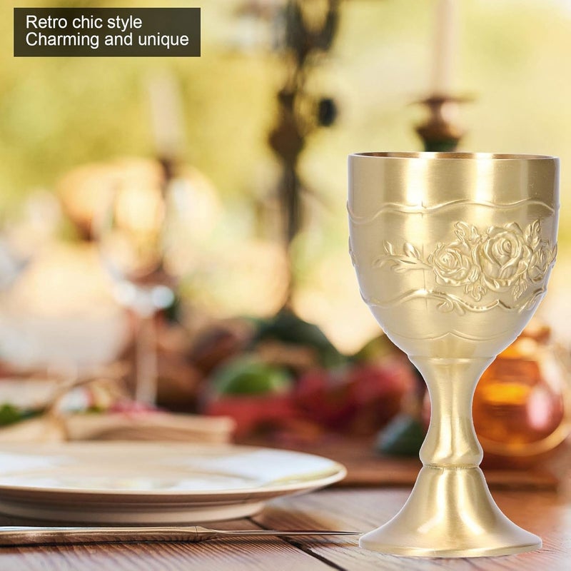comfrt Brass Goblet Chalice, Vintage Embossed Engraving Flower Pattern Wine Glasses Cup Communion Chalice for Home Party Bar (L) - Image 3