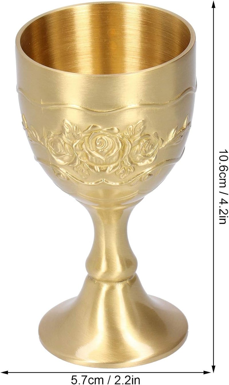 comfrt Brass Goblet Chalice, Vintage Embossed Engraving Flower Pattern Wine Glasses Cup Communion Chalice for Home Party Bar (L) - Image 1