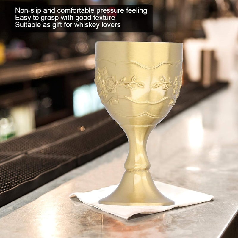 comfrt Brass Goblet Chalice, Vintage Embossed Engraving Flower Pattern Wine Glasses Cup Communion Chalice for Home Party Bar (L) - Image 4