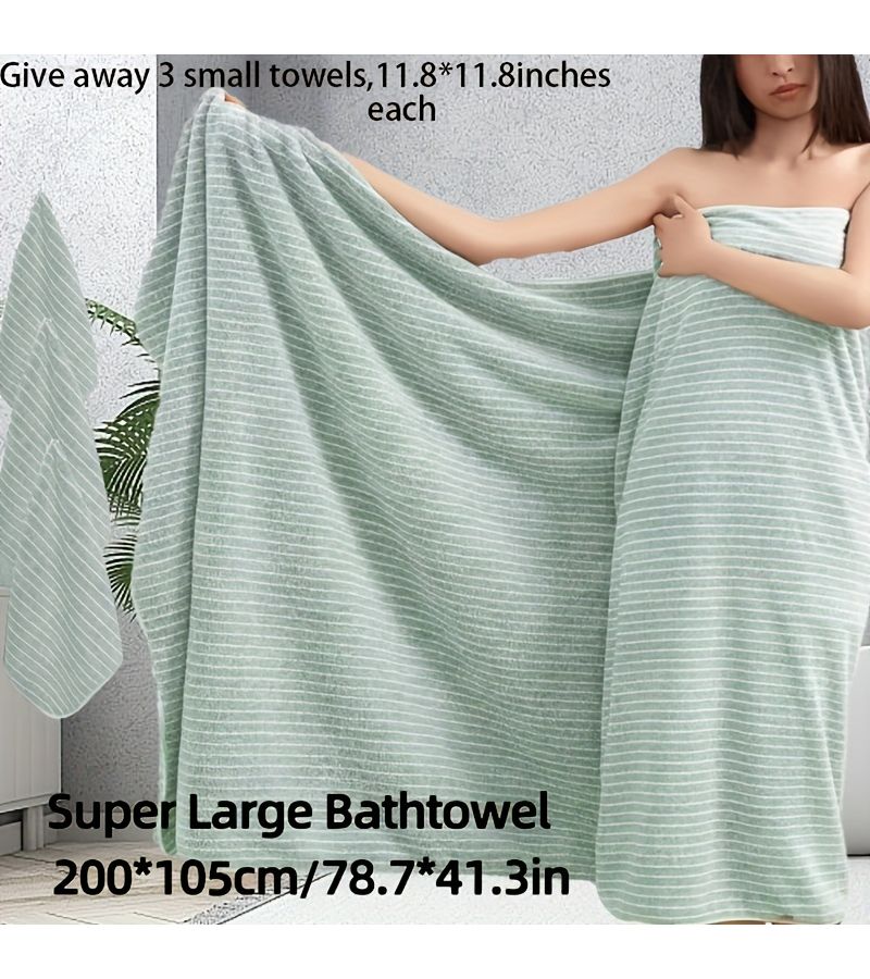 4Pcs Green Coral Fiber Star Striped Towel Sets Including 1 Extra Large 41.34x78.74 Inch Towel And 3 Pcs 11.81x11.81 Inch Square Towels Strong Absorbency Quick Dry Non Shedding Durable For Home Beach Outdoor Holiday Gift - Image 4