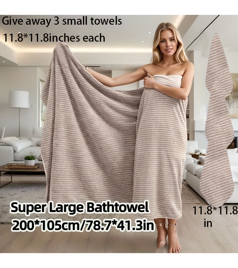 4Pcs Green Coral Fiber Star Striped Towel Sets Including 1 Extra Large 41.34x78.74 Inch Towel And 3 Pcs 11.81x11.81 Inch Square Towels Strong Absorbency Quick Dry Non Shedding Durable For Home Beach Outdoor Holiday Gift - Image 2