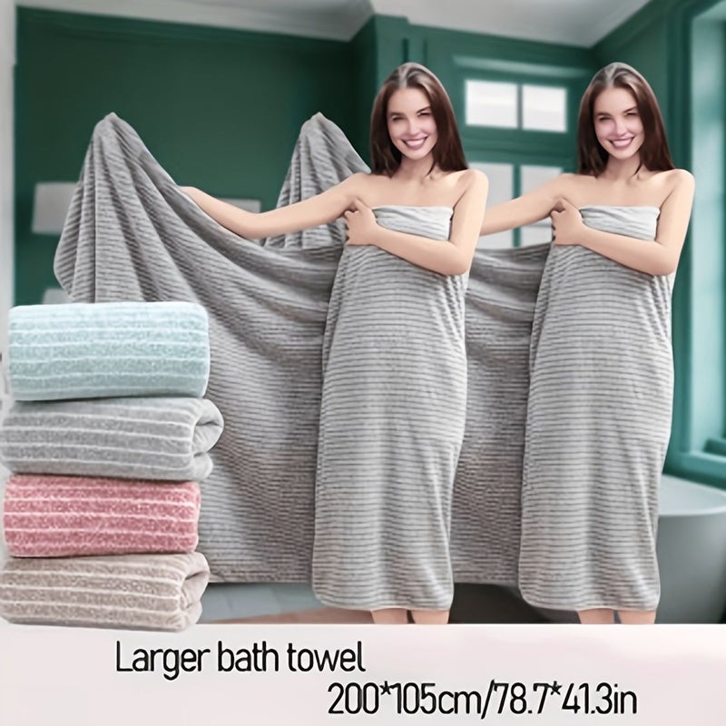 4Pcs Green Coral Fiber Star Striped Towel Sets Including 1 Extra Large 41.34x78.74 Inch Towel And 3 Pcs 11.81x11.81 Inch Square Towels Strong Absorbency Quick Dry Non Shedding Durable For Home Beach Outdoor Holiday Gift - Image 1