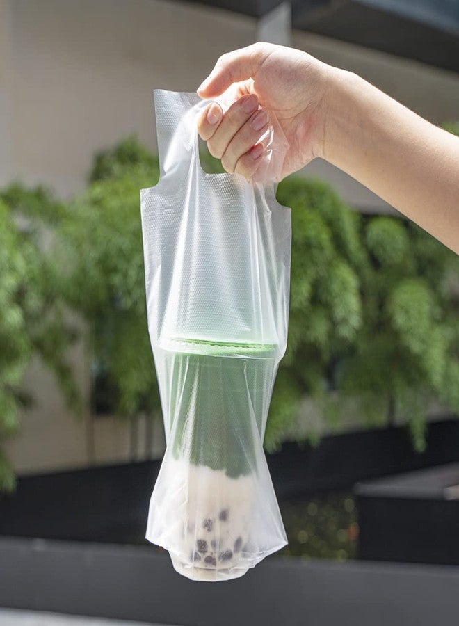 Restaurantware حقائب مطاعم تك البلاستيكية لحمل المشروبات 100 كيس بلاستيكي لكوب واحد - قابلة للتخلص مع مقابض حقائب توصيل المشروبات البلاستيكية الشفافة لتوصيل القهوة والشاي والعصير - Image 3