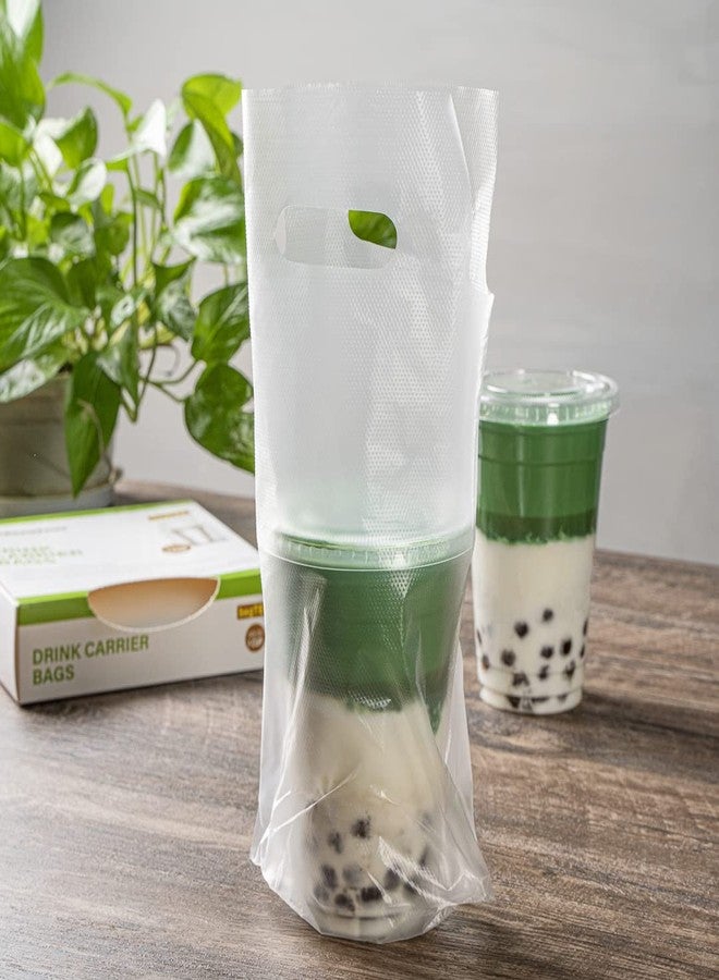 Restaurantware حقائب مطاعم تك البلاستيكية لحمل المشروبات 100 كيس بلاستيكي لكوب واحد - قابلة للتخلص مع مقابض حقائب توصيل المشروبات البلاستيكية الشفافة لتوصيل القهوة والشاي والعصير - Image 5