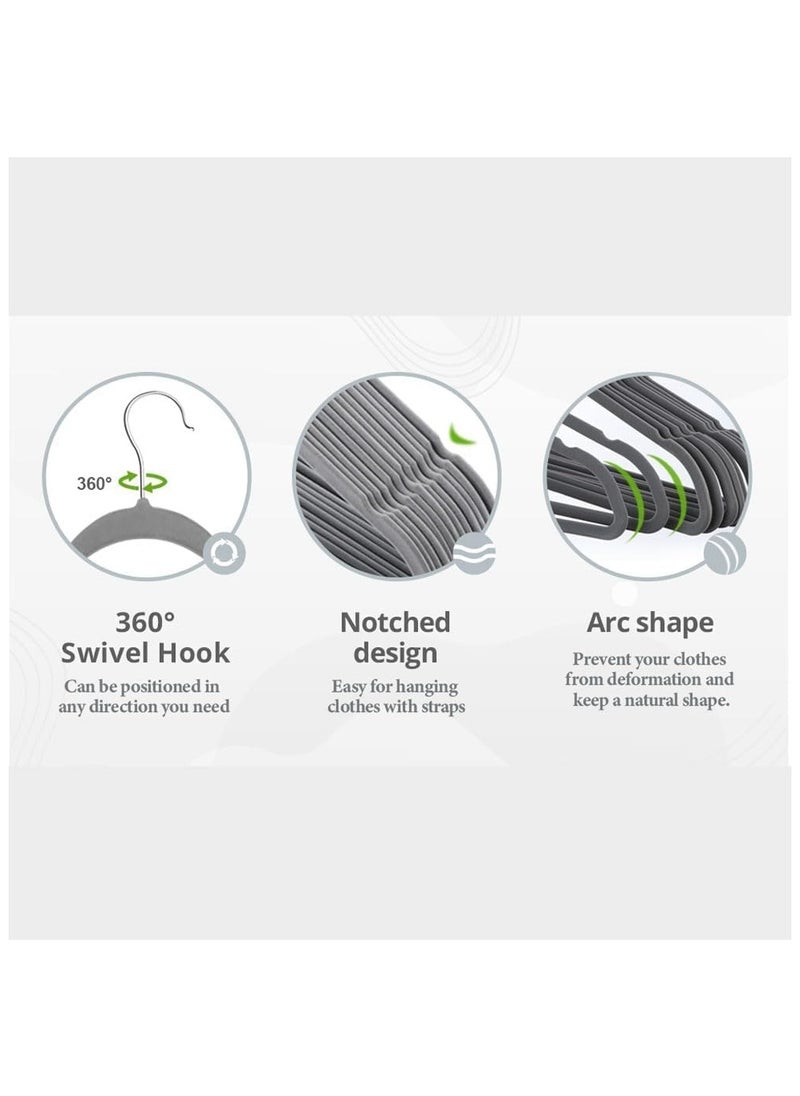 D'HOME D'Home Non-Slip Velvet Hangers – Ultra-Thin Suit Hangers with 360° Swivel Hook – Strong & Space-Saving Clothes Hangers for Kandora, Abaya, Kaftan – Hold Up to 10 lbs – Grey (Pack of 100)  - Image 5
