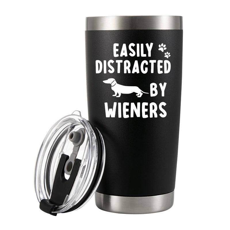 Easily Distracted By Wieners Tumbler Dachshund Dog Lover Gifts Pet Lover Girlfriend Boyfriend Sister Brother Mom Dad Stainless Steel Vacuum Insulated Tumblers With Lid And Straw Black 20 oz